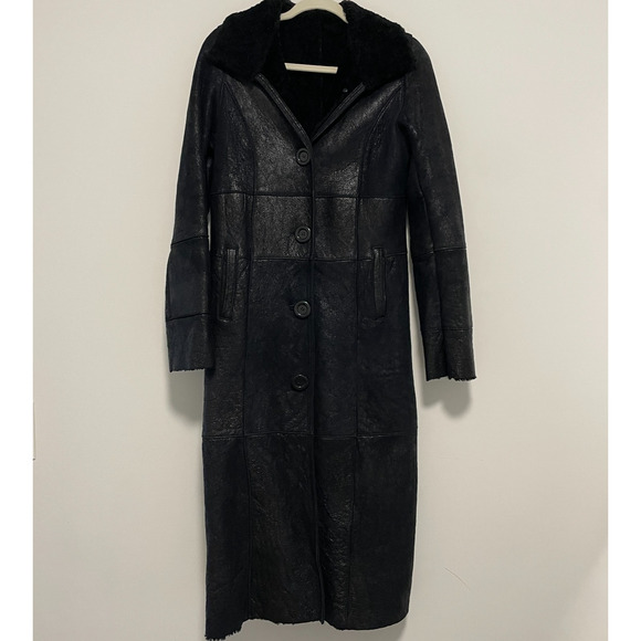 Vintage Elegancia Real Shearling Long Black Overcoat Women's Medium (runs small) - Picture 1 of 9